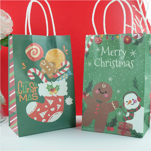 Custom Print Merry Christmas Kraft Paper Shopping Gift Bag with Custom Logo